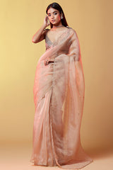 Gold Silk Organza Hand Embroidered Saree
