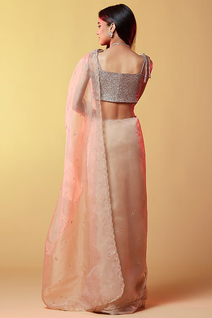Gold Silk Organza Hand Embroidered Saree
