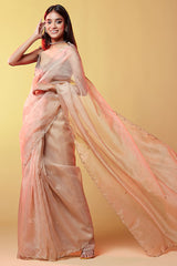 Gold Silk Organza Hand Embroidered Saree
