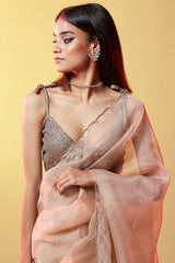 Gold Silk Organza Hand Embroidered Saree
