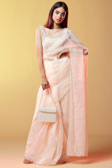 Blush Pink Silk Organza Hand Embroidered Saree