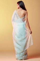 Blue Silk Organza Hand Embroidered Saree