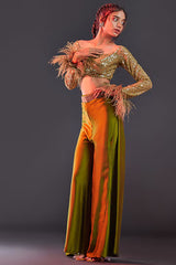 Olive Green Silk Pant Set