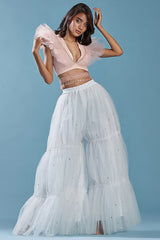 White Tulle Tiered Sharara Set