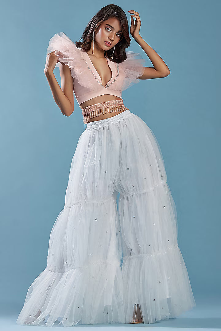 Pink Hand Embroidered Crop Top