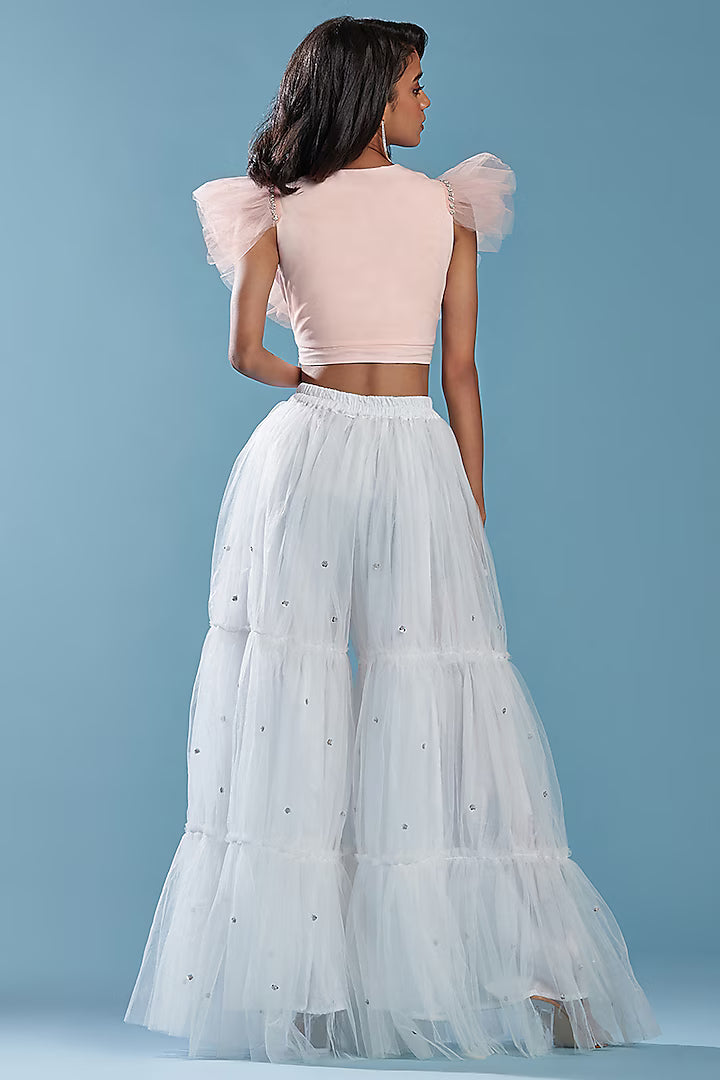 White Tulle Tiered Sharara Set