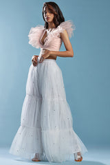 White Tulle Tiered Sharara Set