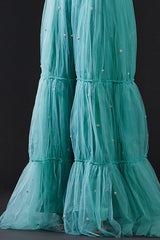 Blue Tulle Hand Embroidered Sharara Pants