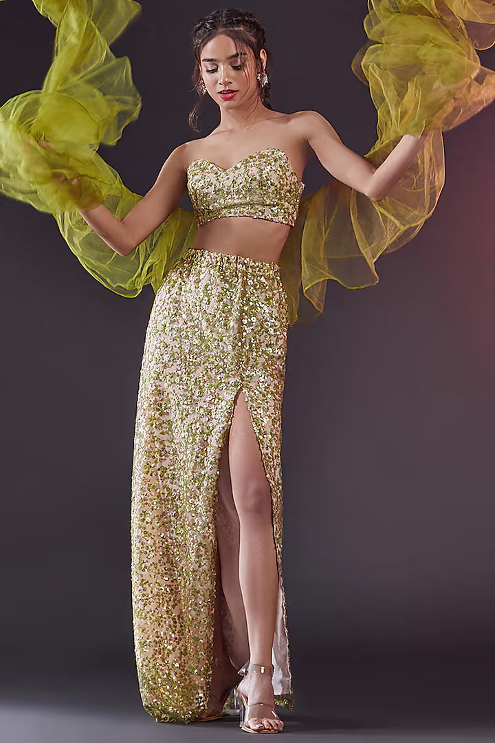 Olive Mesh & Tulle Skirt Set
