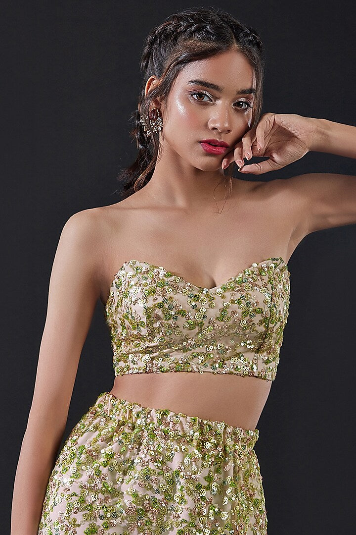 Blue Mesh & Tulle Embellished Sharara Set