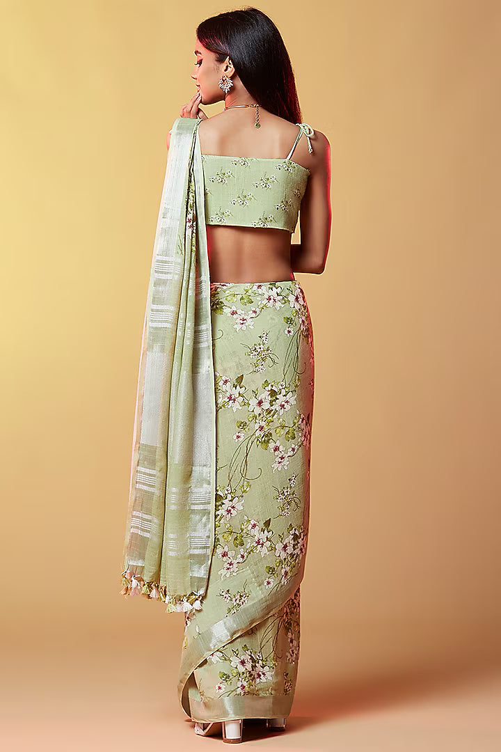 Lavender Silk Organza Hand Embroidered Saree