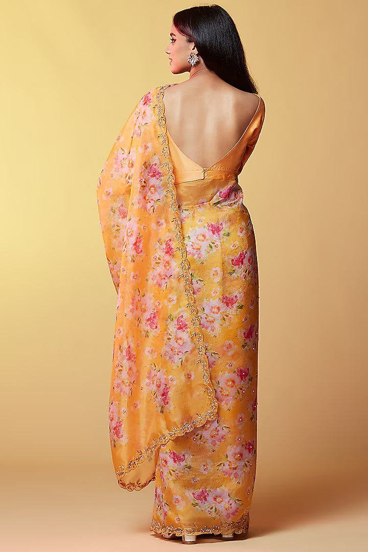 Dark Olive Gajji Silk Embellished Ruffled Saree