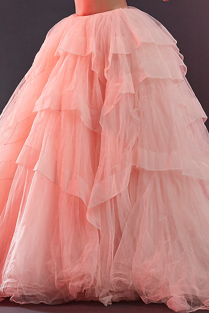 Blush Pink Polyester Mesh & Tulle Lehenga Set