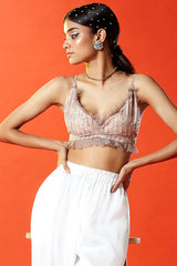 Gold Polyester Mesh Embellished Bralette