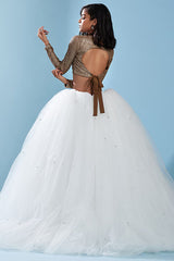 Crystal Polyester Mesh Lehenga Set
