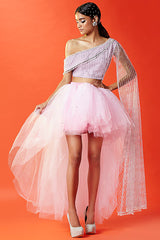 Lilac Polyester Mesh & Tulle Lehenga