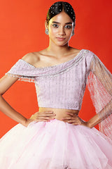 Lilac Polyester Mesh & Tulle Lehenga