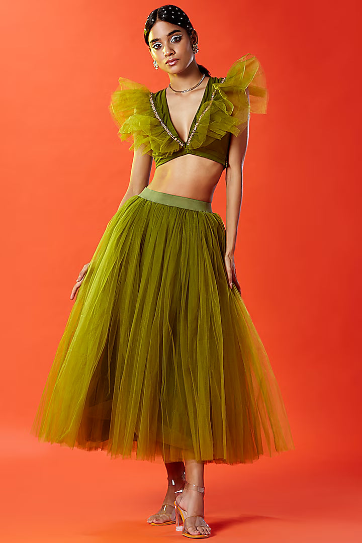 Olive Tulle Skirt Set