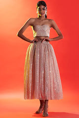 Gold Tulle Sequins Embellished Lehenga Set