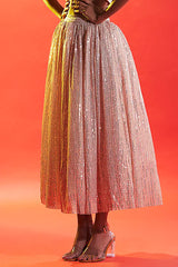 Gold Tulle Sequins Embellished Lehenga Set