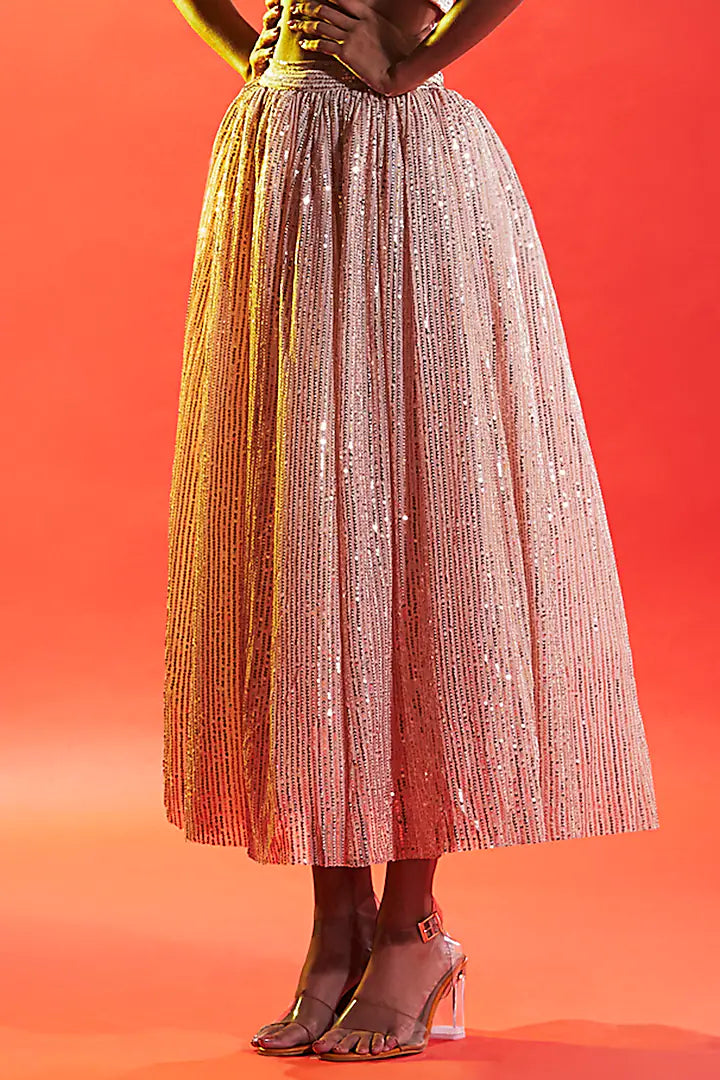 Gold Tulle Sequins Embellished Lehenga Set