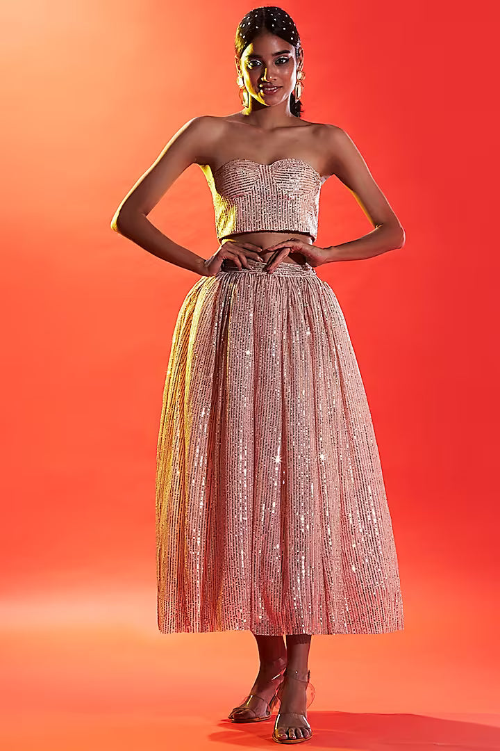 Gold Polyester Mesh Embellished Corset Top
