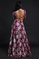 Charcoal Grey Satin Embroidered Saree Set