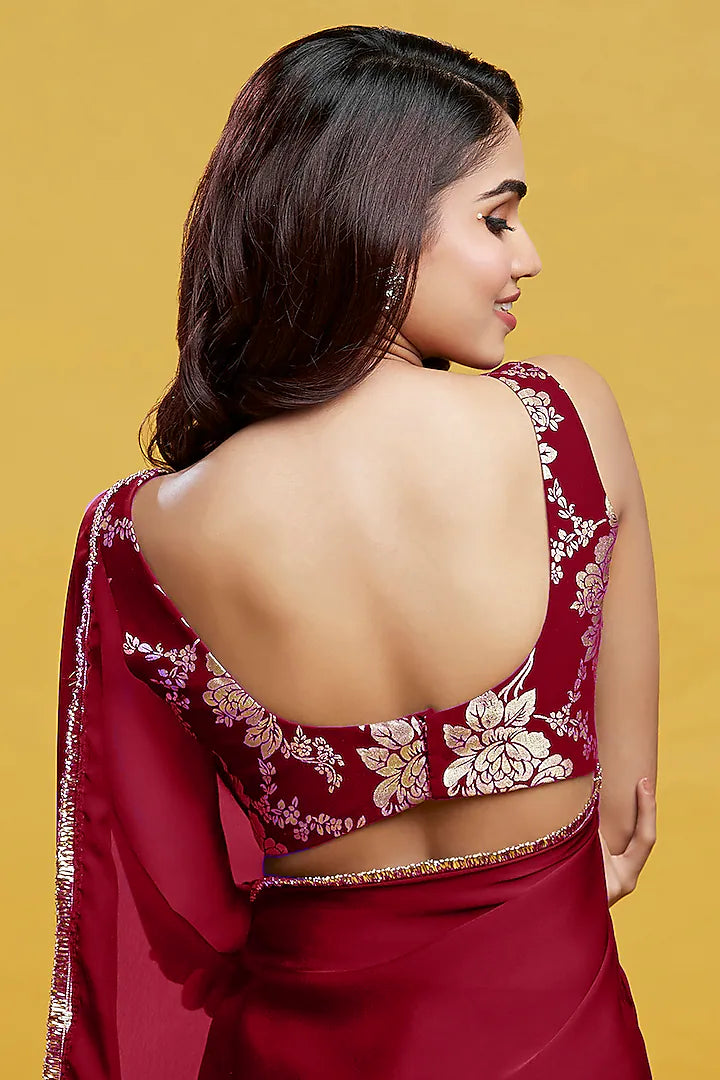Maroon Recycled Polyester Foil Printed Blouse