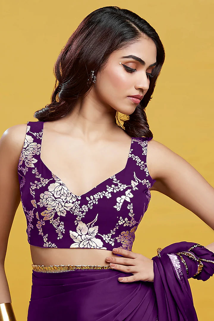 Purple Recycled Polyester Foil Printed Blouse