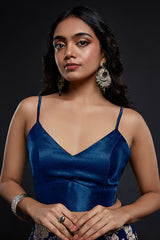 Navy Recycled Polyester Foil Printed Lehenga Set