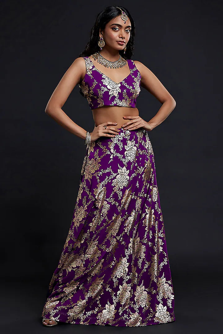 Maroon Chiffon Zari Embroidered Saree Set