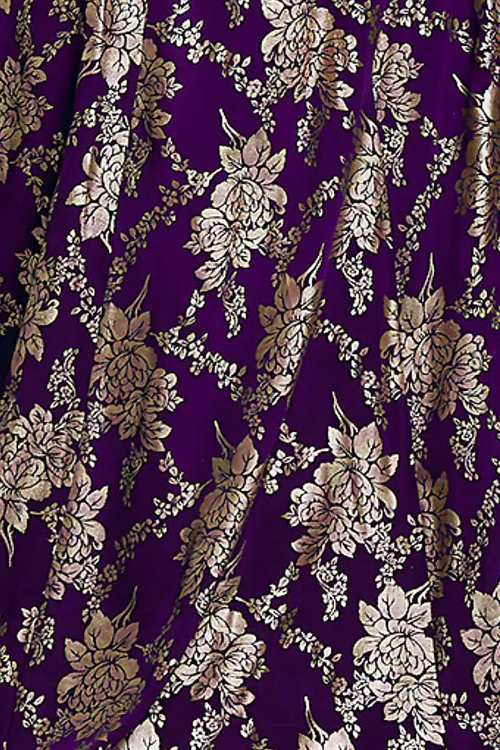 Maroon Chiffon Zari Embroidered Saree Set