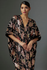 Black Recycled Polyester Foil Printed Kaftan