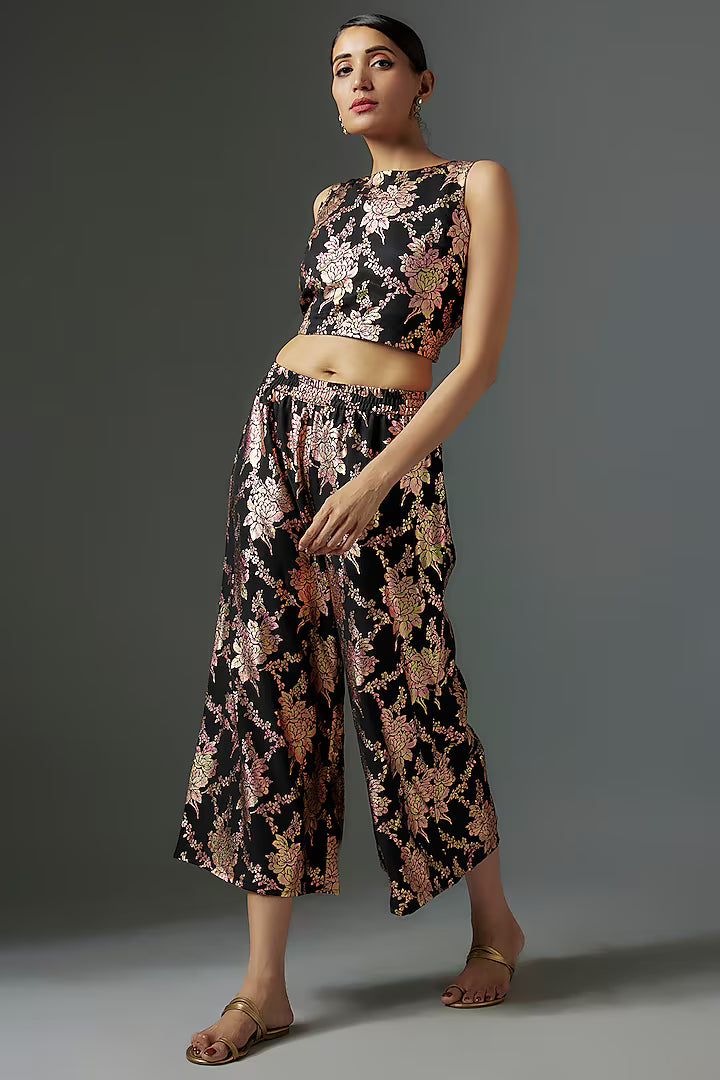 Black Recycled Polyester Foil Printed Pant Set