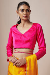 Mustard Yellow Satin Georgette Metallic Embroidered Fringed Saree Set