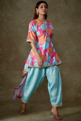 Blue Satin Georgette Dhoti Set