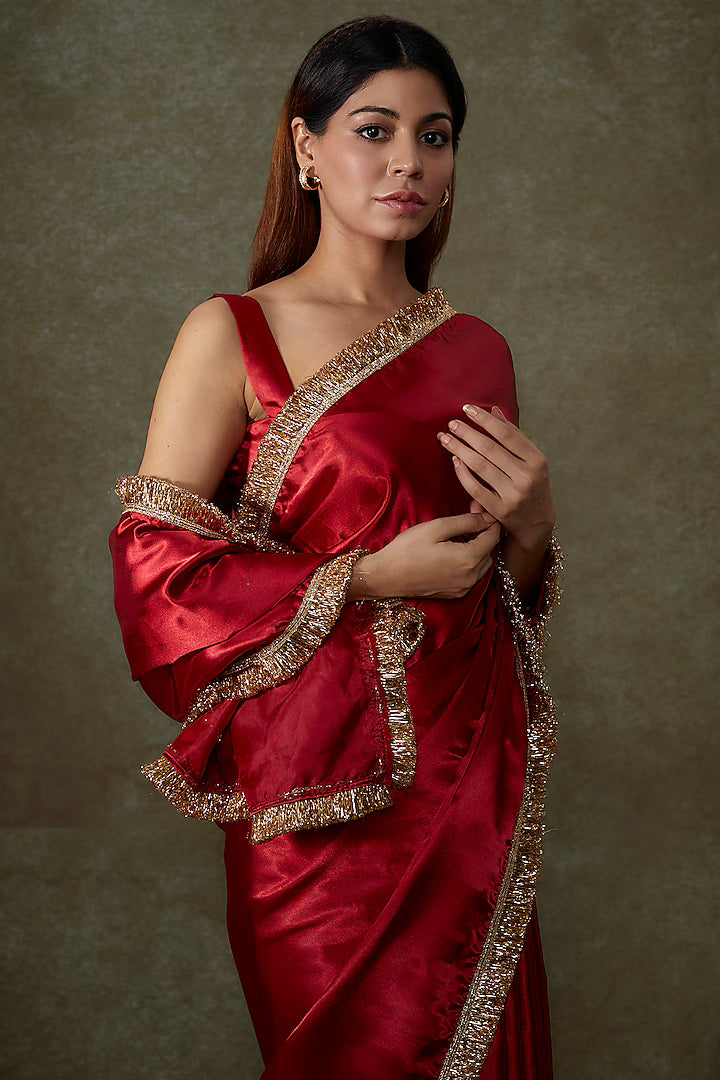 Maroon Satin Saree Set