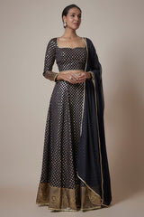 Black Recycled Polyester Metallic Embroidered Lehenga Set