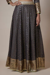 Black Recycled Polyester Metallic Embroidered Lehenga Set
