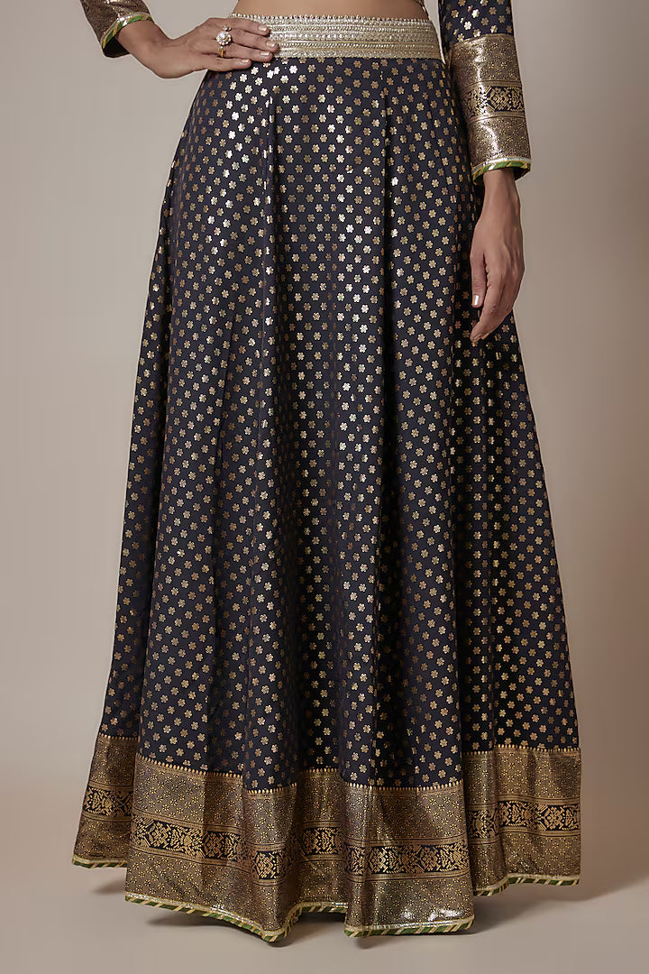 Black Recycled Polyester Metallic Embroidered Lehenga Set