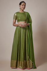 Olive Recycled Polyester Metallic Embroidered Lehenga Set