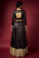 Black Recycled Polyester Printed Lehenga Set