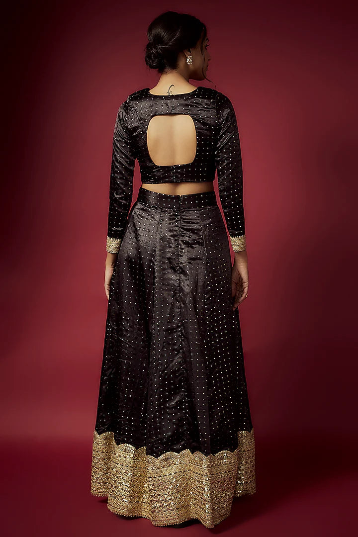 Black Recycled Polyester Printed Lehenga Set