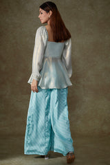 Blue Satin Georgette Printed Palazzo Pant Set