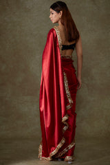 Deep Red Satin Saree Set