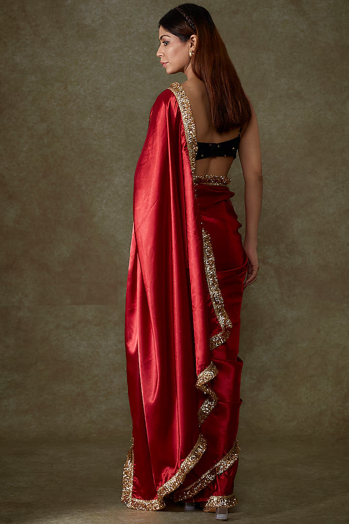 Deep Red Satin Saree Set