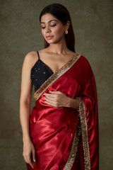 Deep Red Satin Saree Set