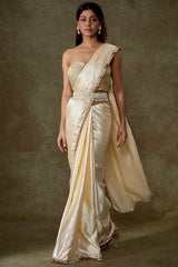 Ivory Satin Saree Set