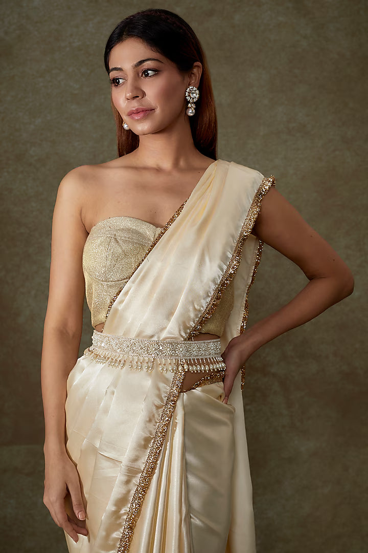 Ivory Satin Saree Set