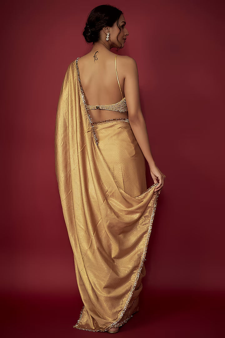 Gold Recycled Polyester Fringe Saree Set
